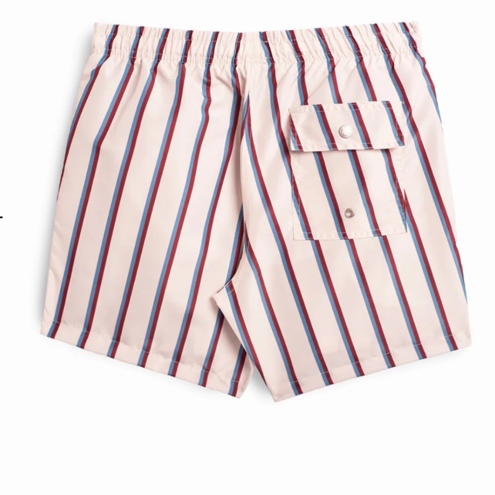 BATHER Medium Red Blue Striped Swim Trunks Recycled Polyester Shorts Men - Picture 3 of 7